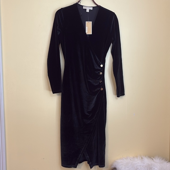 MICHAEL Michael Kors | NWT Velvet Long Sleeve Sheath Ruched Long Sleeve Dress S - Picture 1 of 14